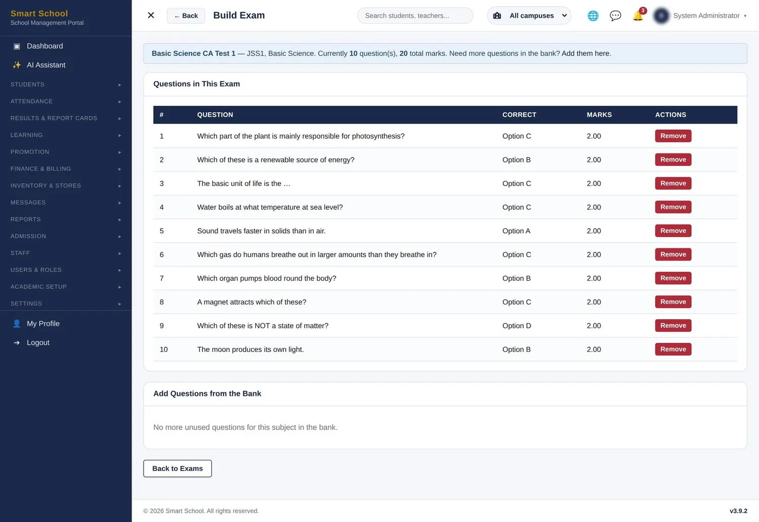 CBT examinations screen