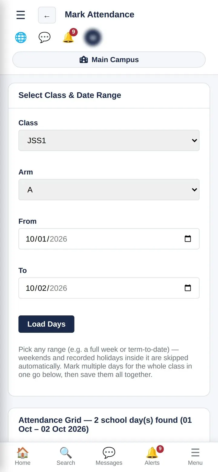 Attendance & timetable second view