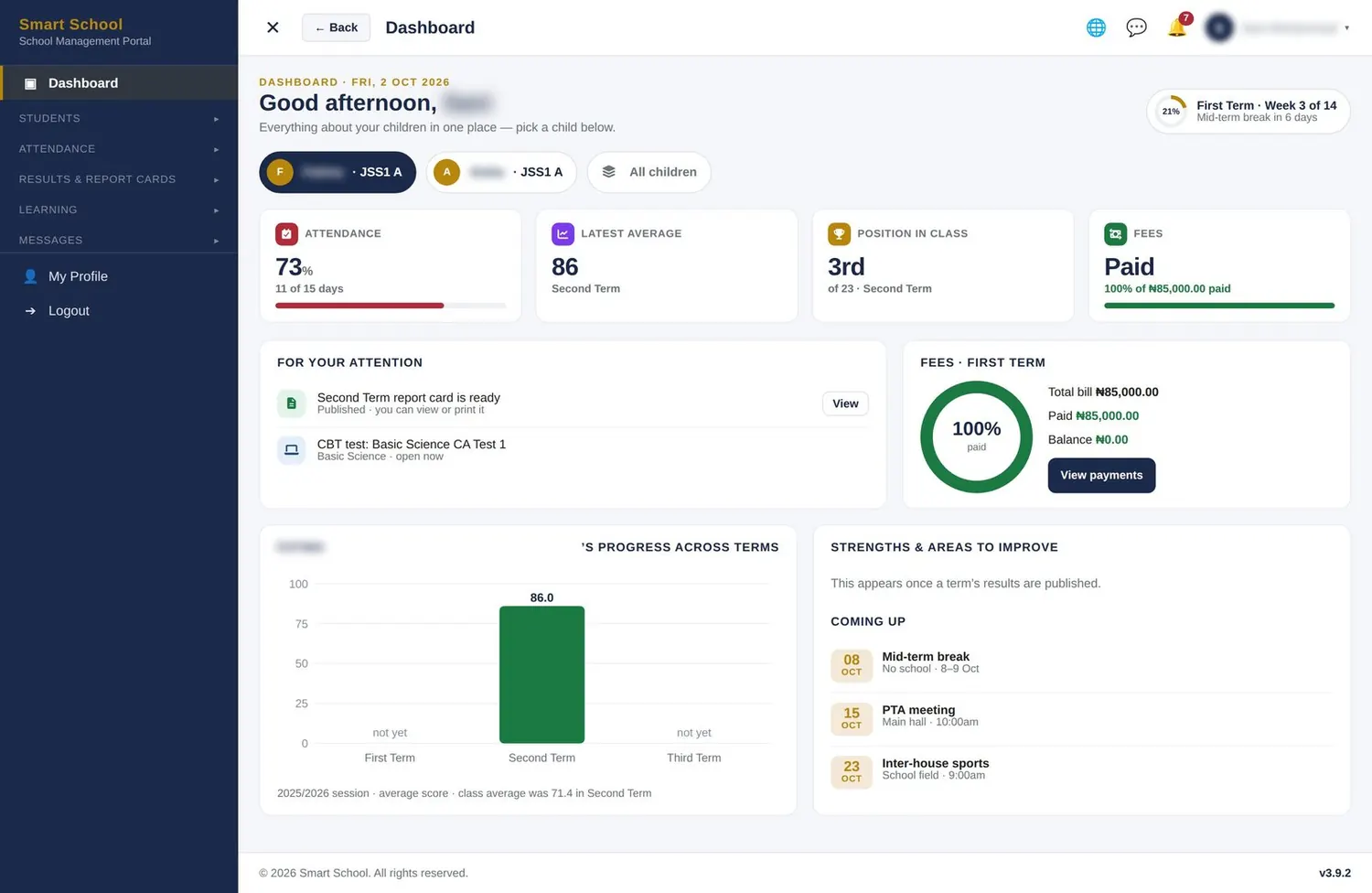 Parents dashboard