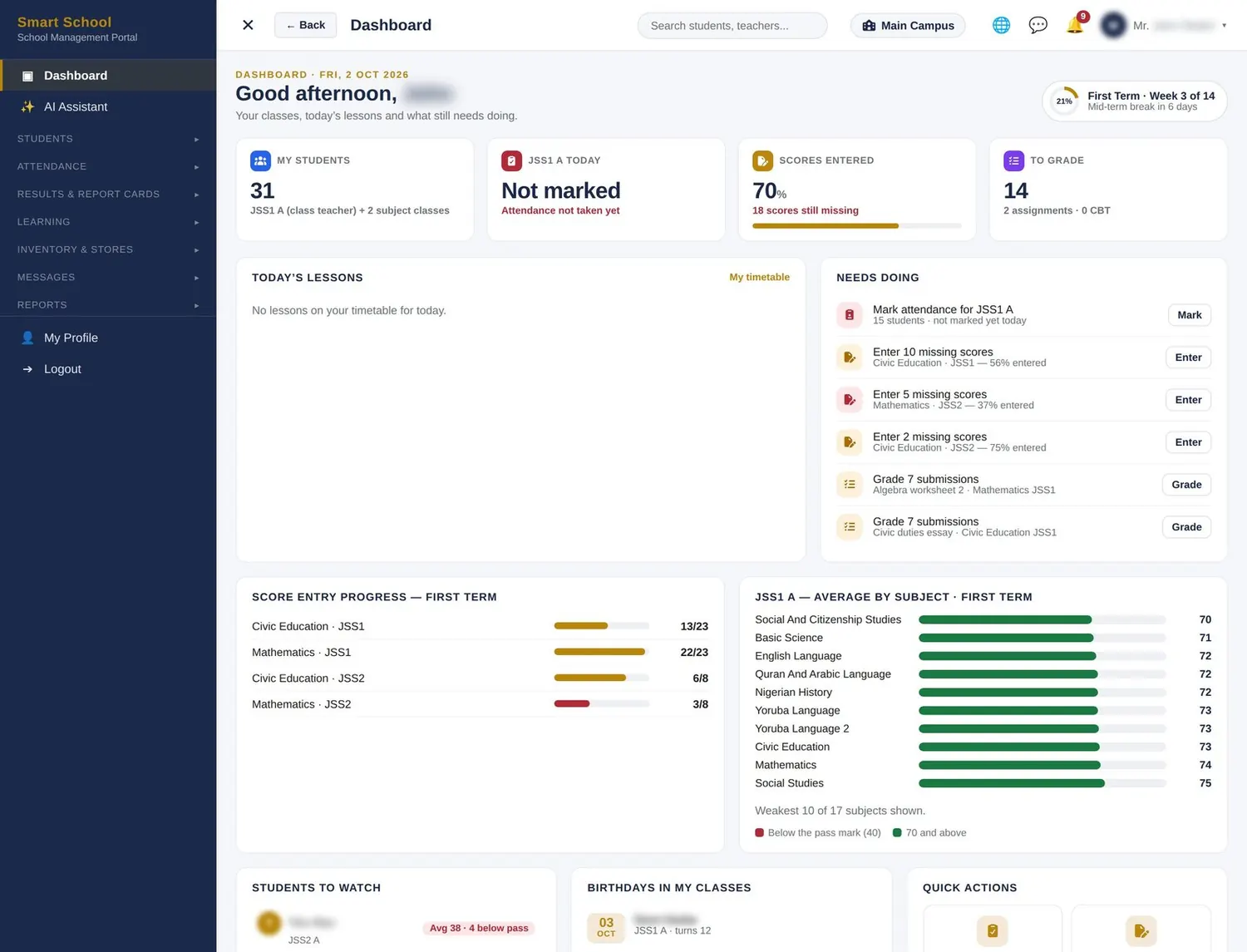 Teachers dashboard