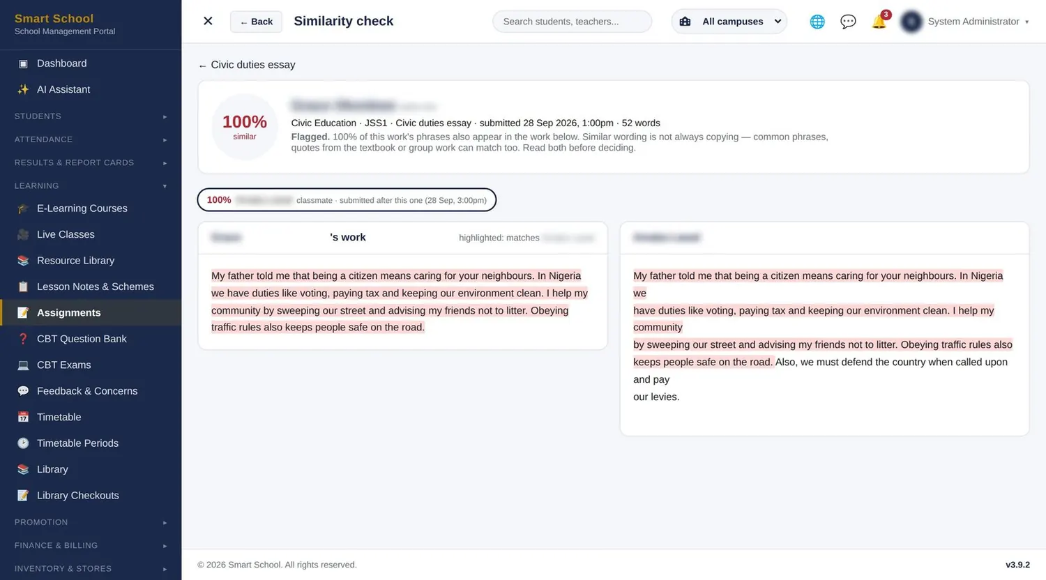 Library, assignments & plagiarism check second view