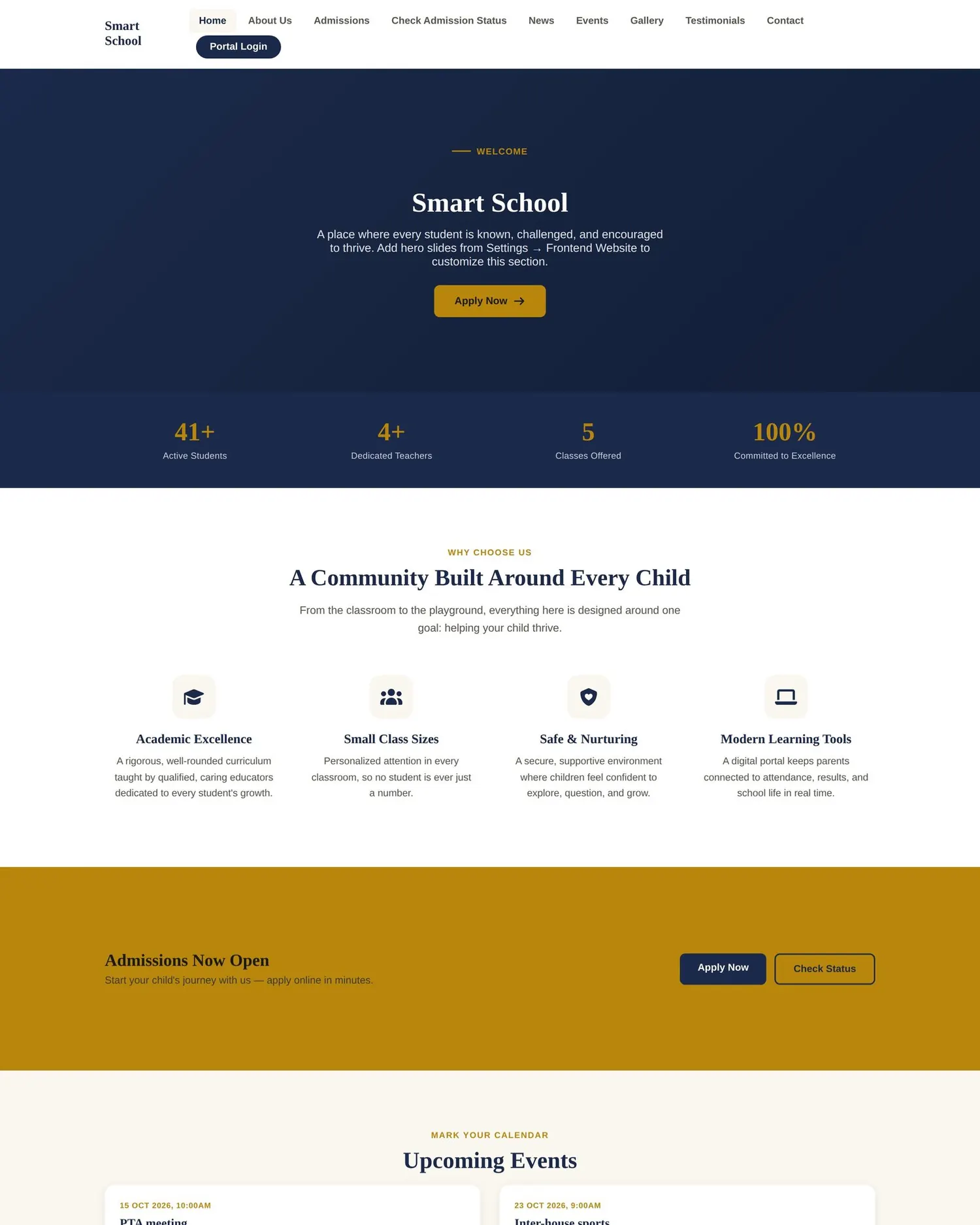 School website & mobile access screen